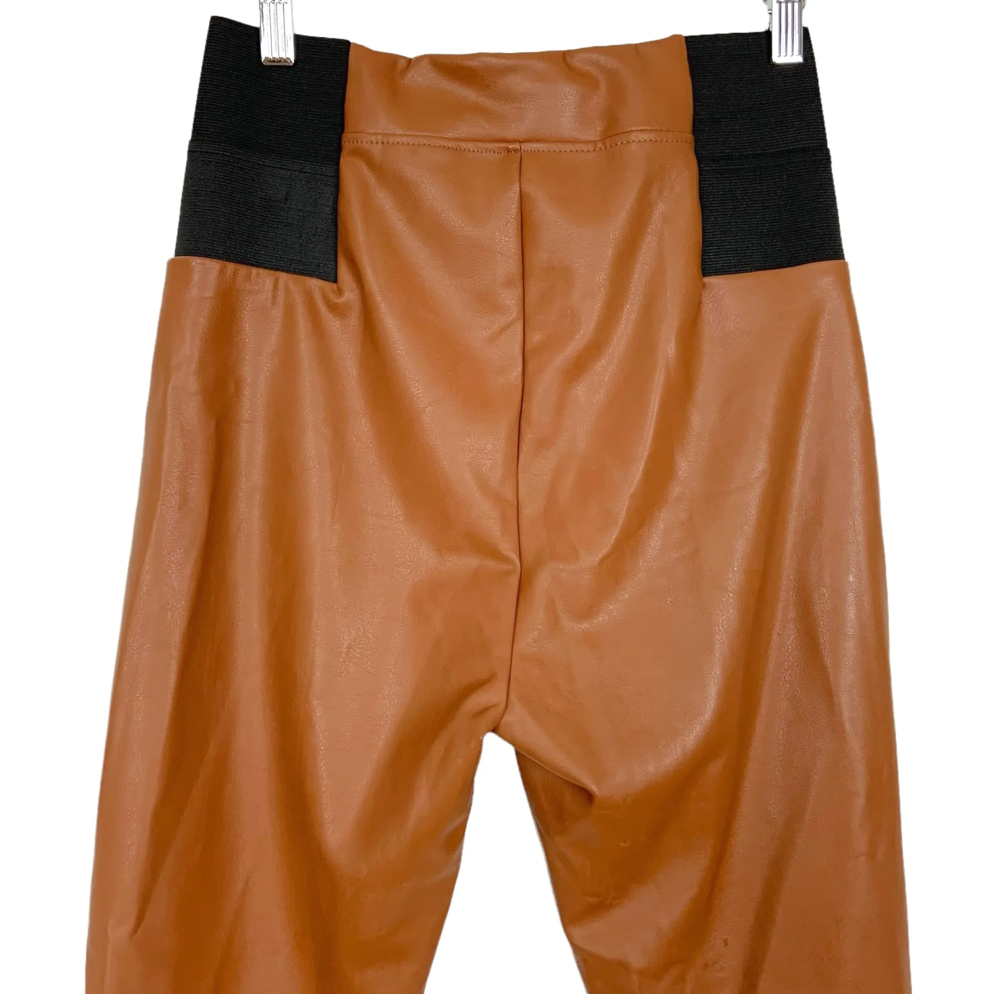 A New Day Brown Faux Leather with Black Elastic Side Waist Panel Leggings- Size S (Inseam 27)