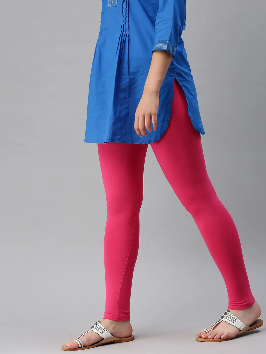 Ankle Length Leggings Cotton-Light Fuchsia