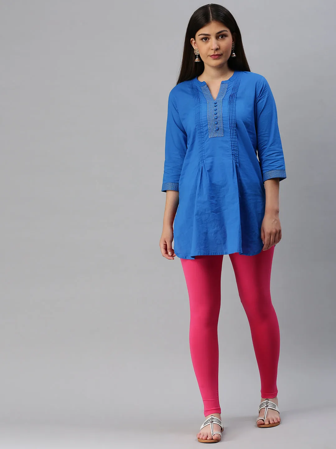 Ankle Length Leggings Cotton-Light Fuchsia