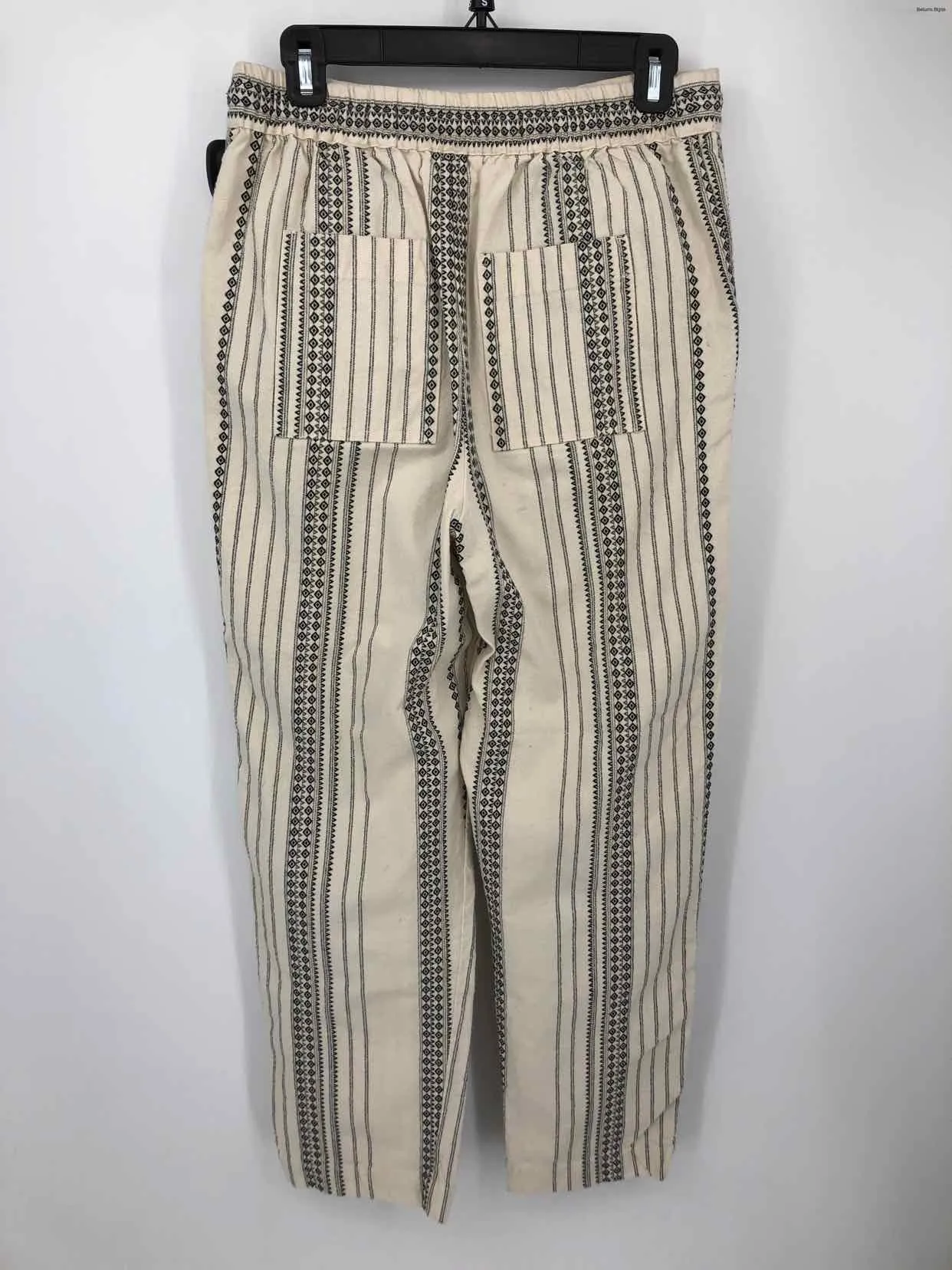 ANTHROPOLOGIE Cream Black Cotton Blend Print Straight Leg Size SMALL (S) Pants