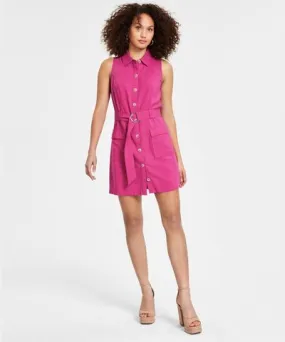 Bar III Women's Belted Button-Front Utility Mini Dress