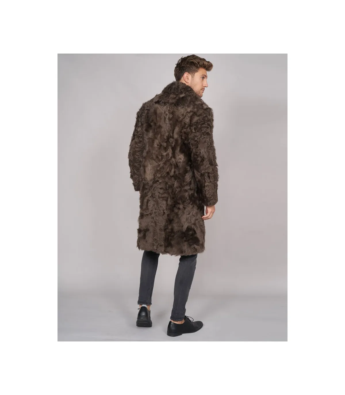 Baron Curly Shearling Overcoat in Brown: Futhatworld.com