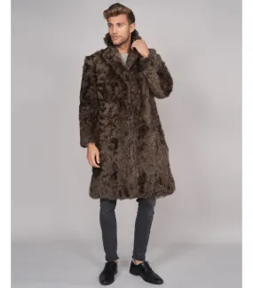 Baron Curly Shearling Overcoat in Brown: Futhatworld.com