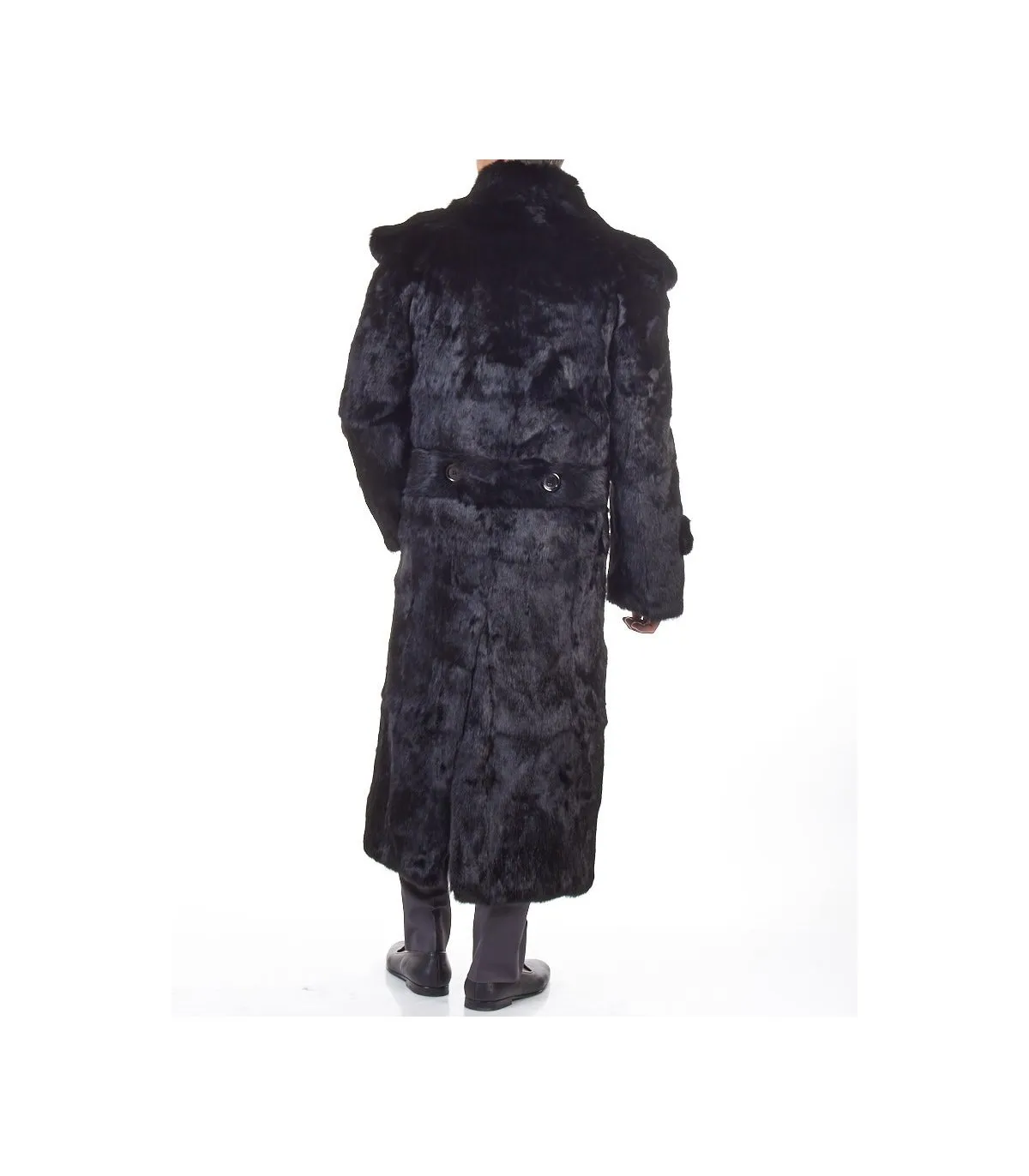 Black Rabbit Full Length Overcoat For Men: FurSource.com