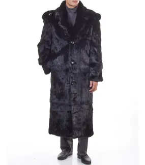 Black Rabbit Full Length Overcoat For Men: FurSource.com