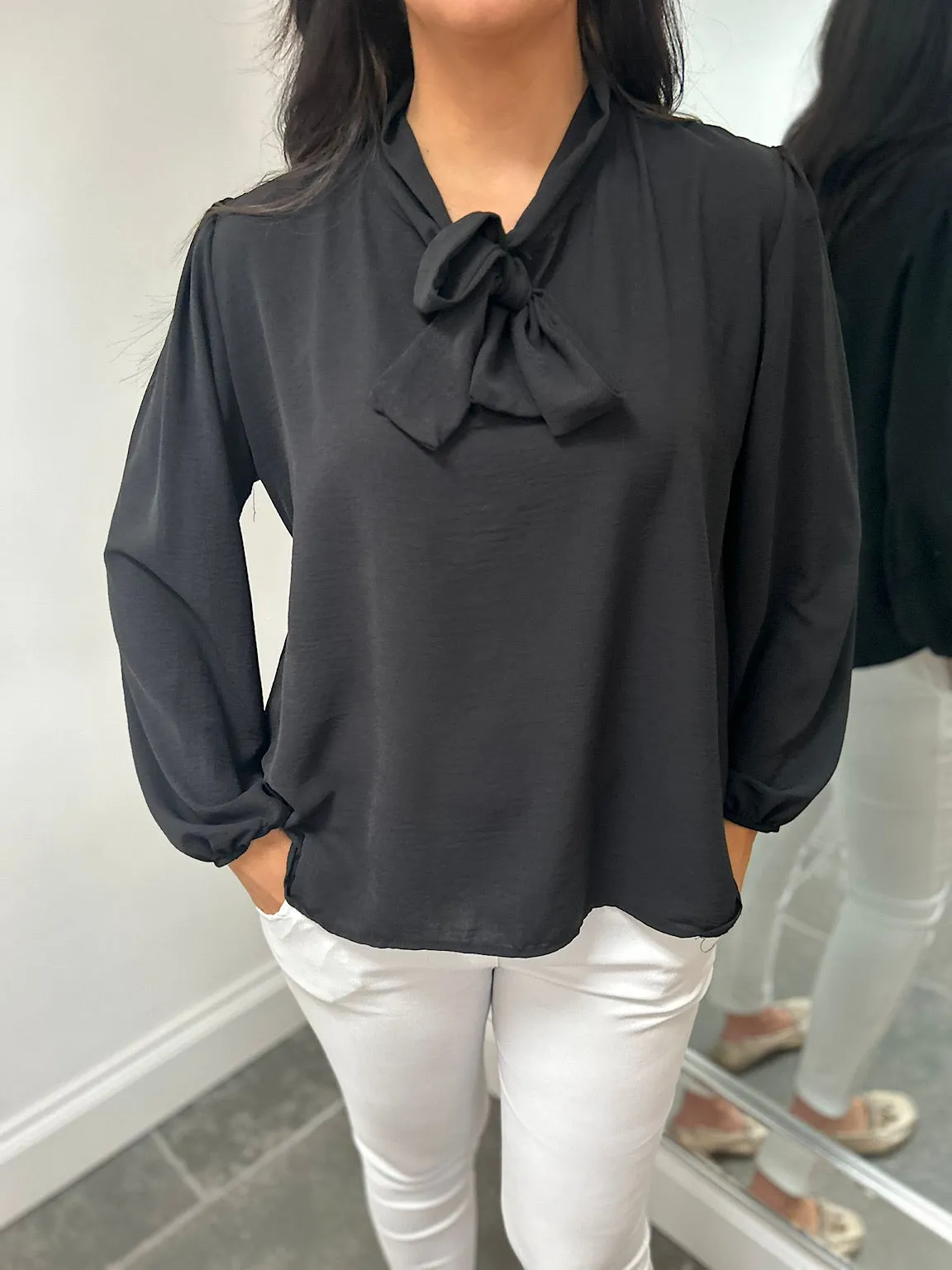 Black Tie Neck Blouse Grace