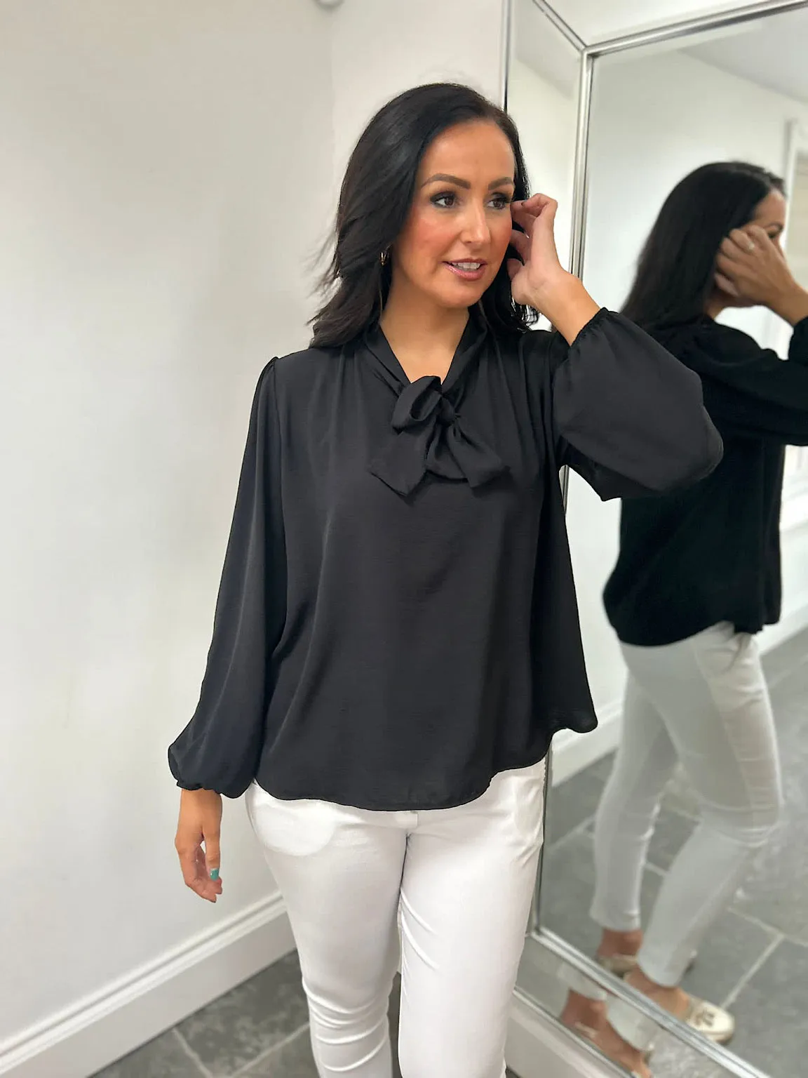 Black Tie Neck Blouse Grace