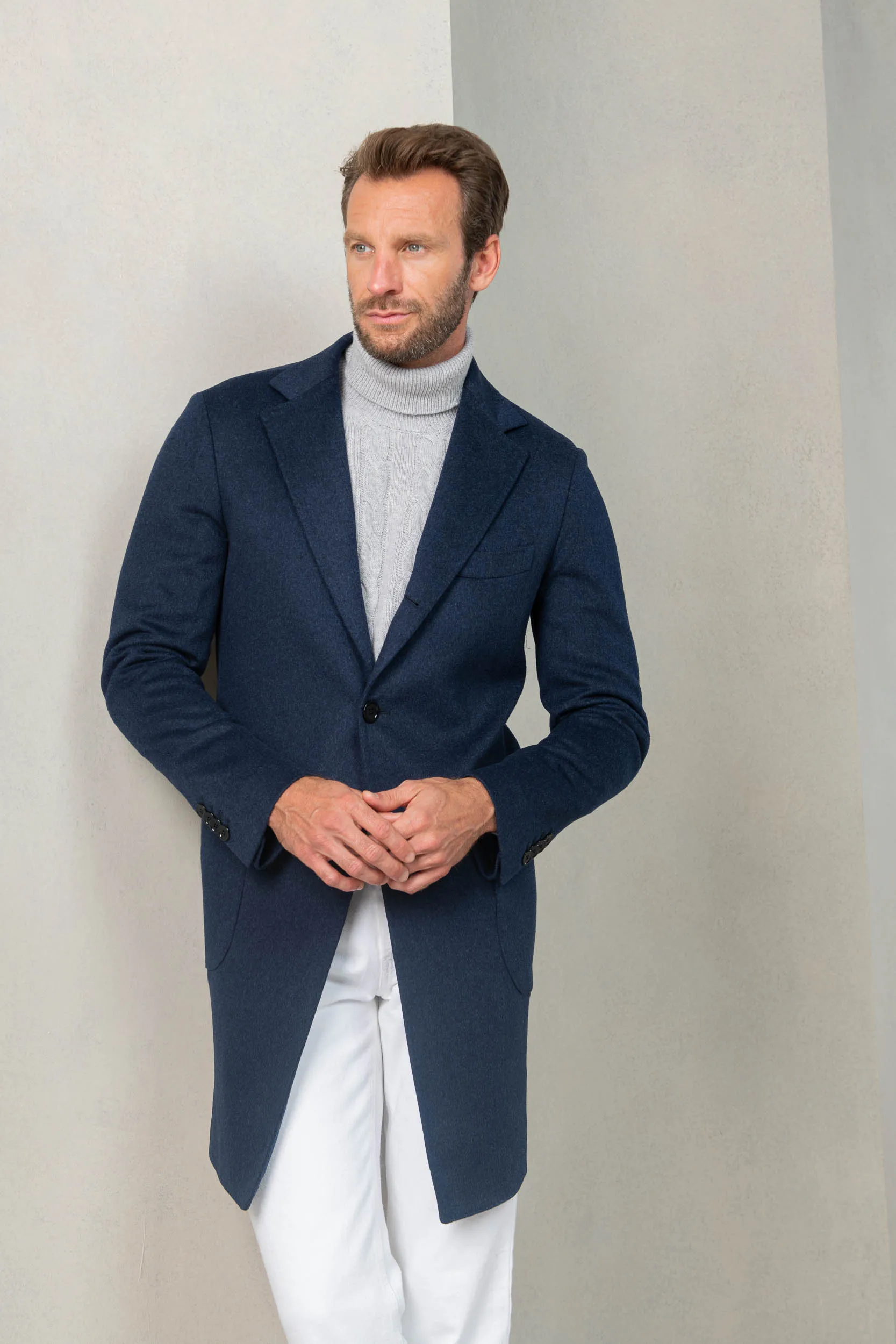 Blue coat in Loro Piana wool – Made in Italy