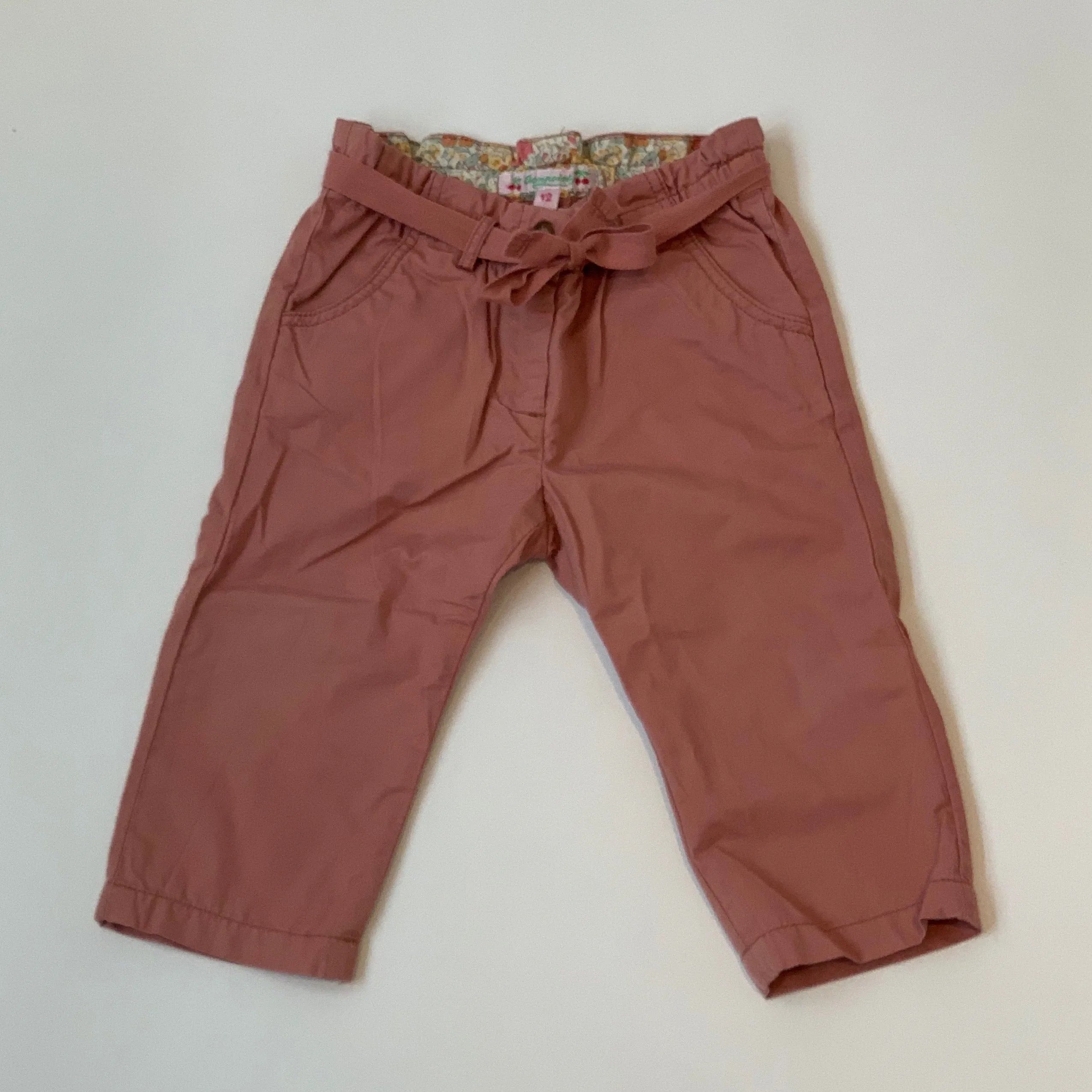 Bonpoint Tobacco Cotton Trousers With Liberty Print Trim: 12 Months