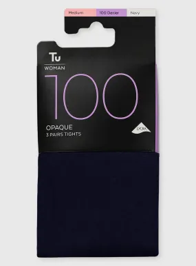 Buy Navy 100 Denier Opaque Tights 3 Pack L | Tights | Tu