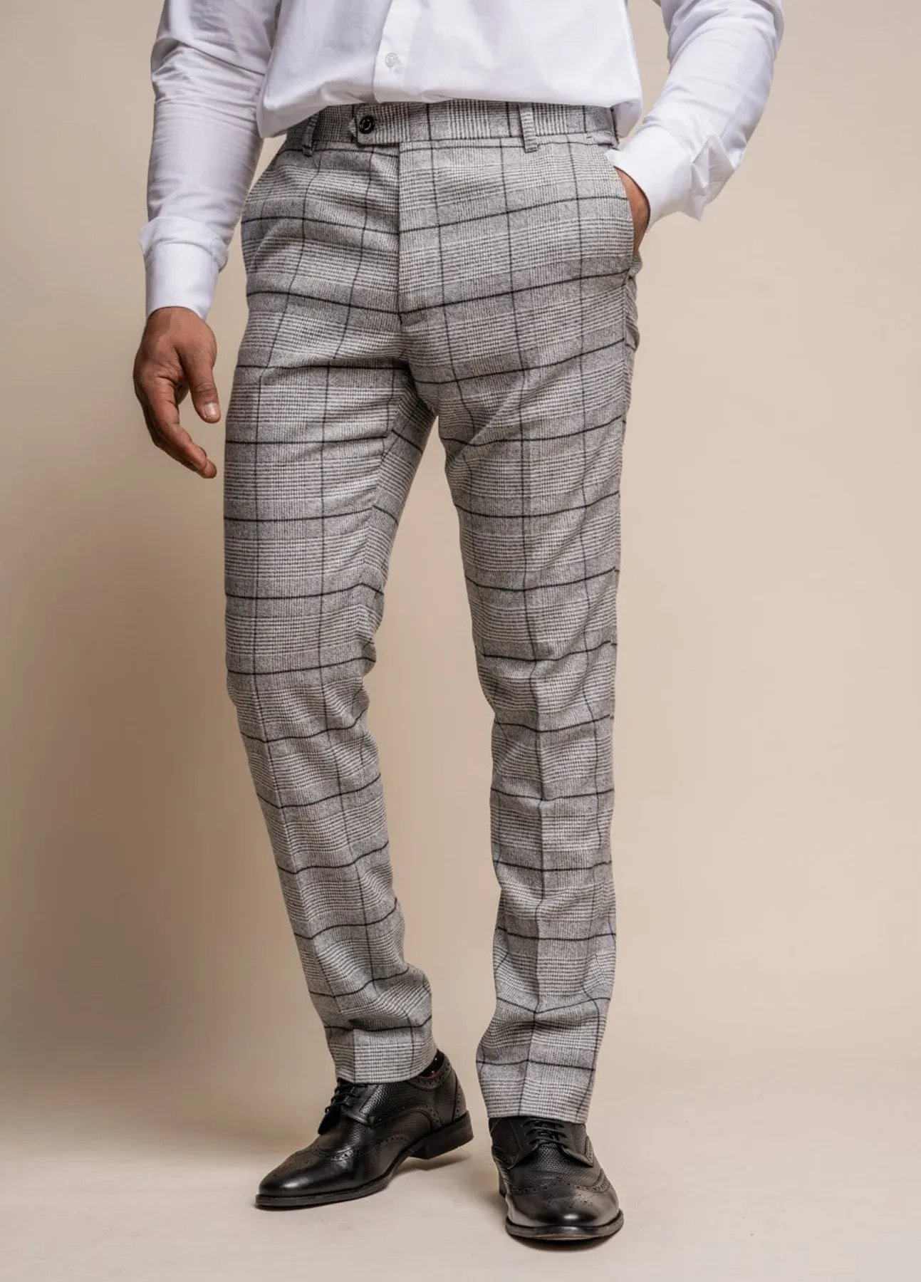 Cavani Ghost Light Grey Check Suit Trousers Slim Fit