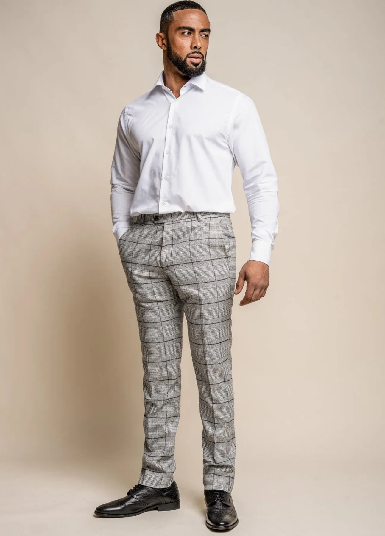 Cavani Ghost Light Grey Check Suit Trousers Slim Fit