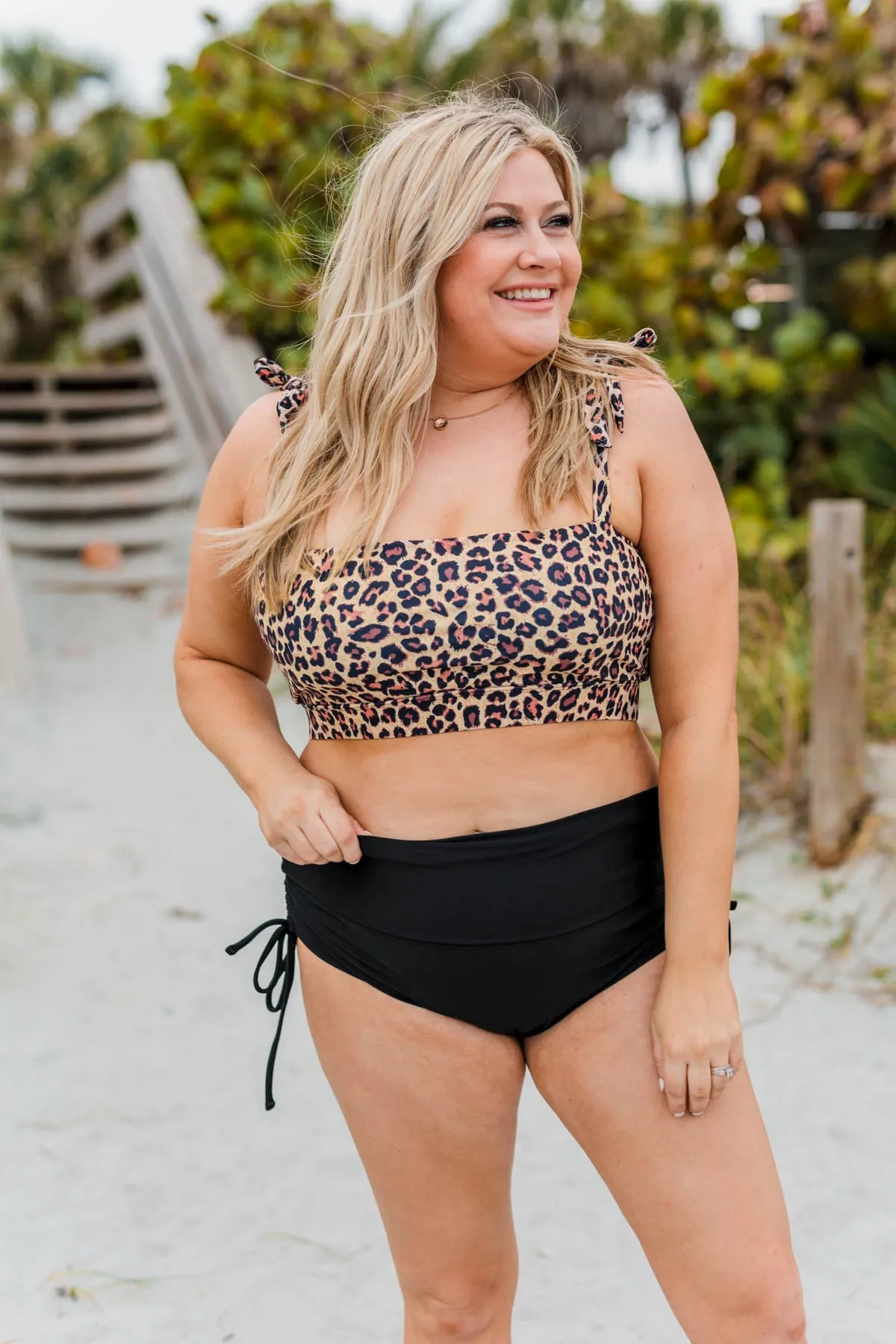 Chasing The Sun Printed Bandeau Swim Top- Leopard