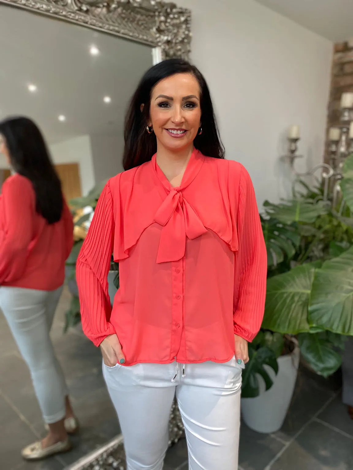 Coral Pleated Sleeve Blouse Diana