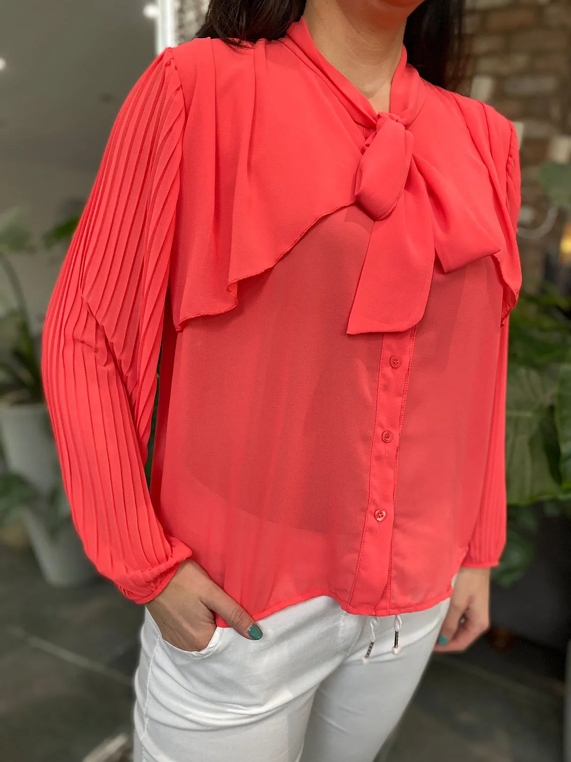 Coral Pleated Sleeve Blouse Diana