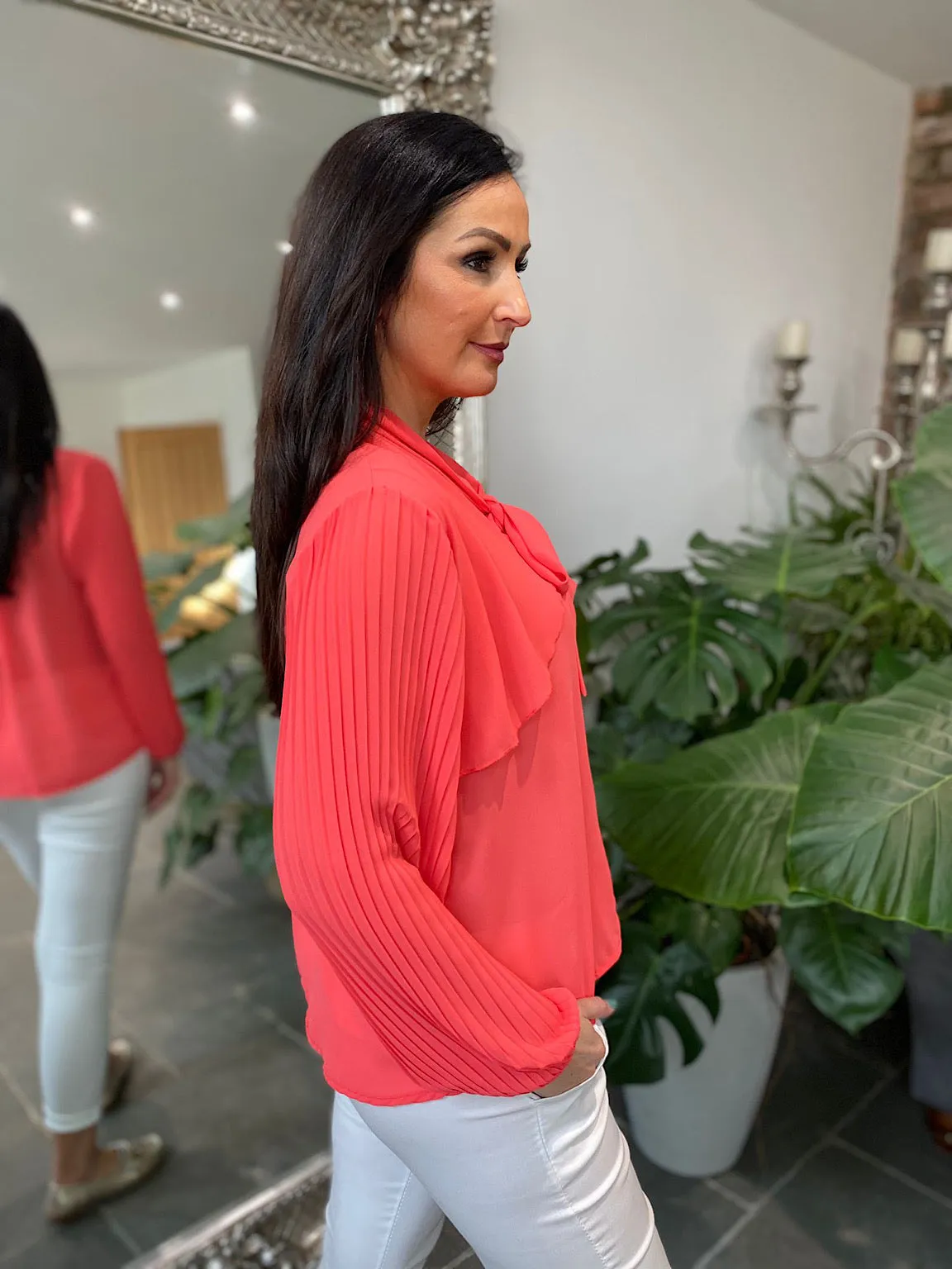 Coral Pleated Sleeve Blouse Diana