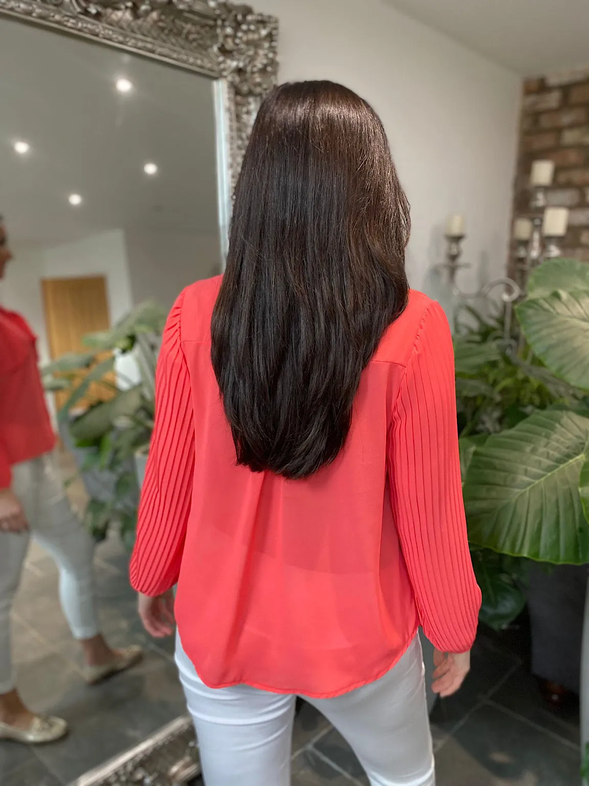 Coral Pleated Sleeve Blouse Diana