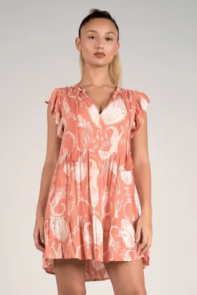 Coral V-Neck Print Dress