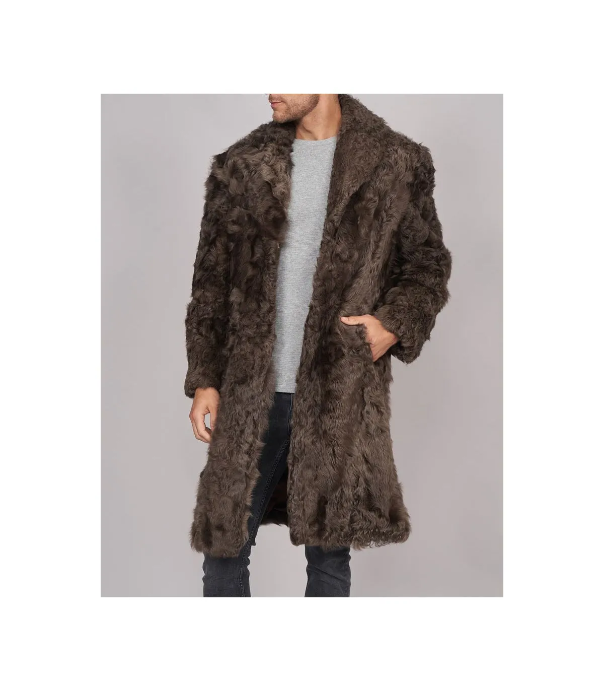 Curly Shearling Overcoat in Brown: Fursource.com