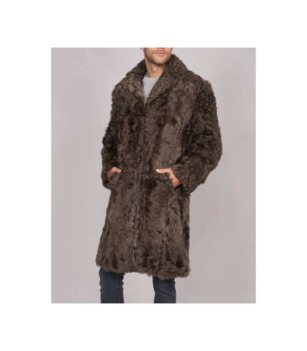 Curly Shearling Overcoat in Brown: Fursource.com