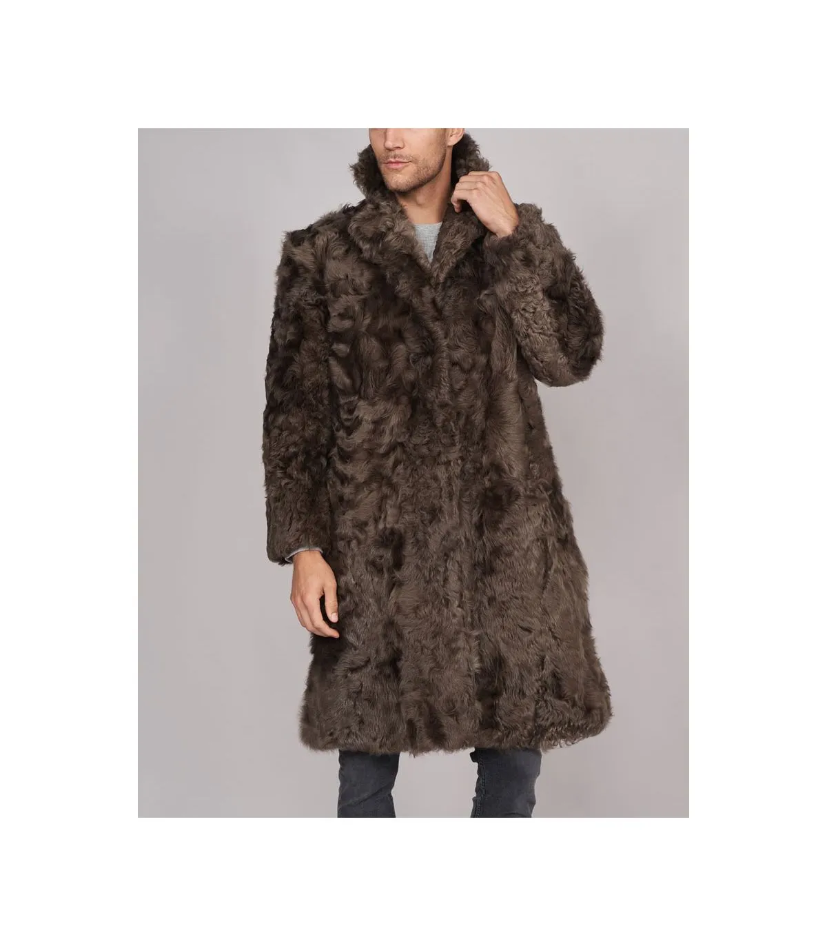 Curly Shearling Overcoat in Brown: Fursource.com