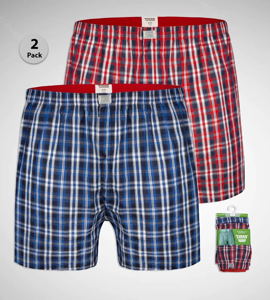 D555 Big Mens Pack of Two Woven Boxer Shorts (PLAID)