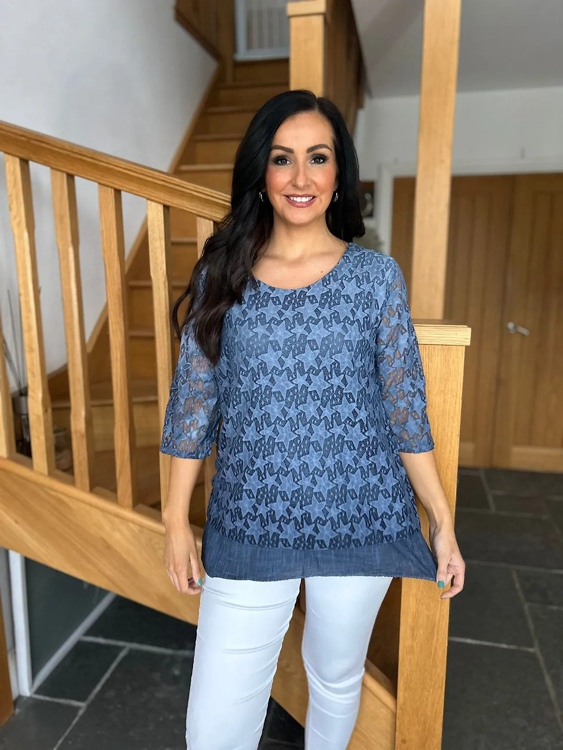 Denim Multi Star Layered Lace Top Sarah