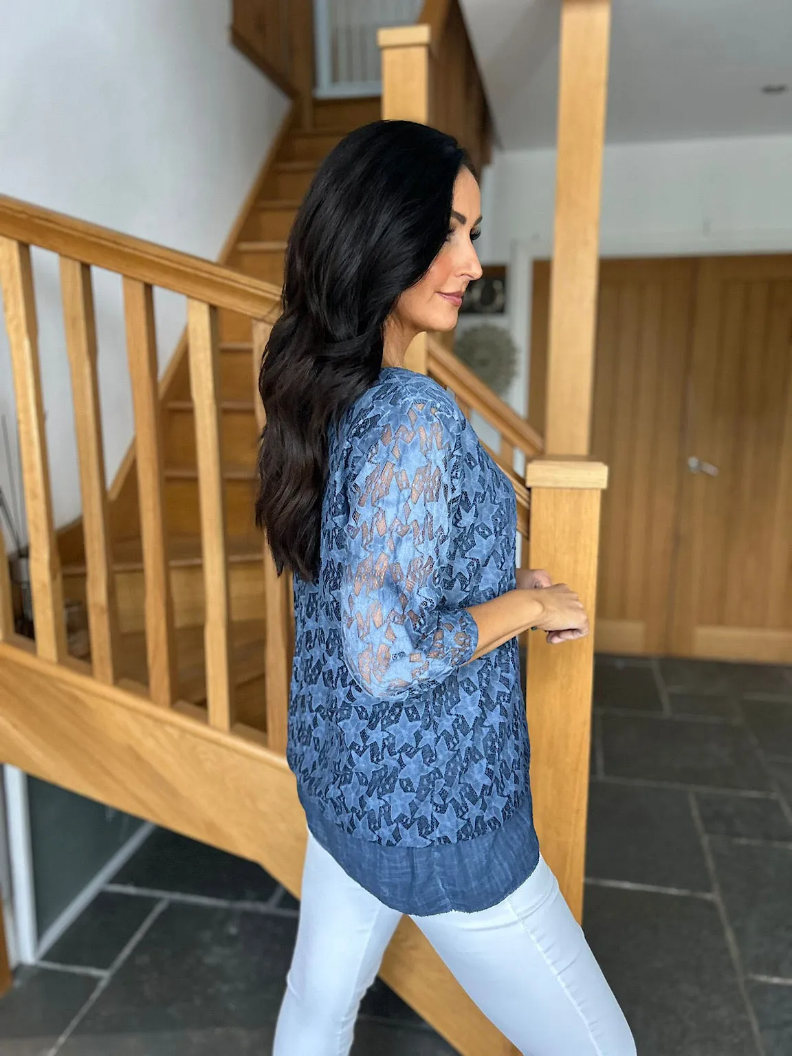 Denim Multi Star Layered Lace Top Sarah