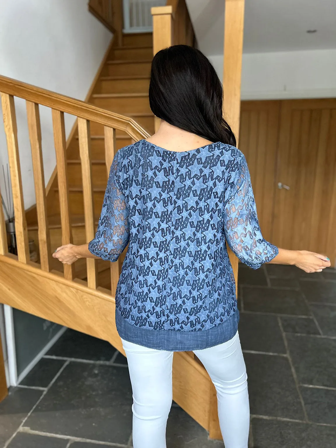 Denim Multi Star Layered Lace Top Sarah