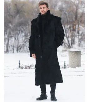 Donald Black Rabbit Full Length Overcoat For Men: FurHatWorld.com