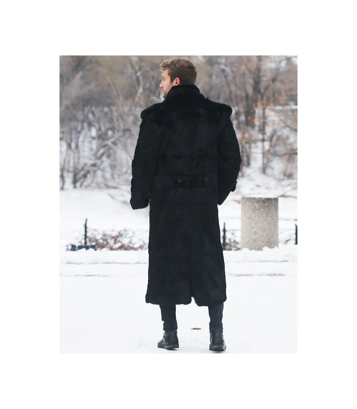 Donald Black Rabbit Full Length Overcoat For Men: FurHatWorld.com