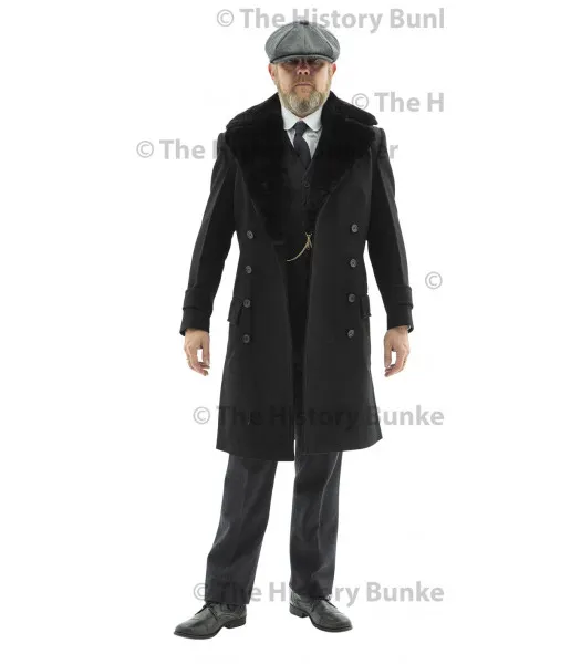 Edwardian Mens double breasted overcoat - BLACK