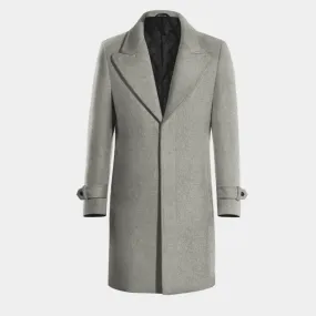 Grey Long Peak Lapel Overcoat with sleeve straps