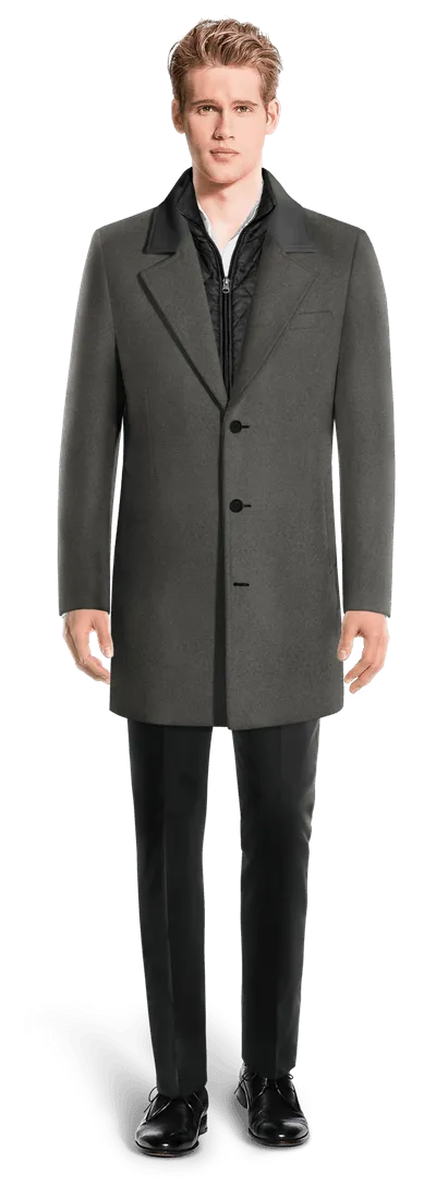 Grey Short Unlined Overcoat with contrasted Collar