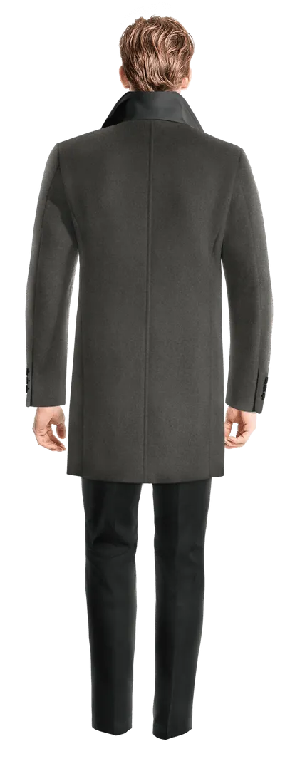 Grey Short Unlined Overcoat with contrasted Collar