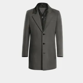 Grey Short Unlined Overcoat with contrasted Collar