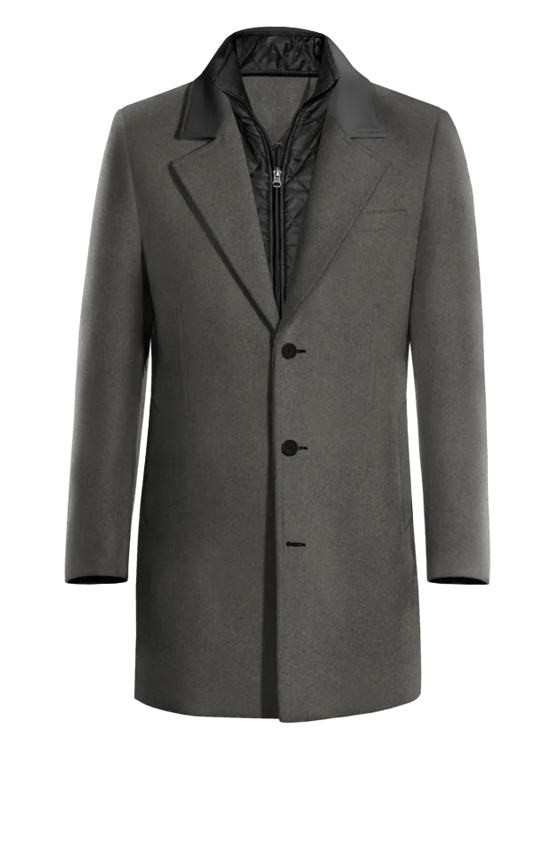 Grey Short Unlined Overcoat with contrasted Collar