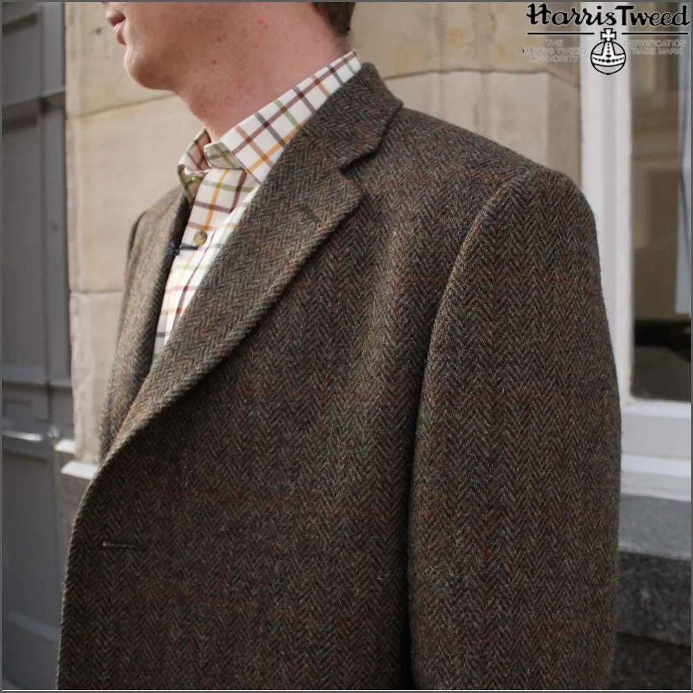 Harris Tweed Brown Herringbone Overcoat