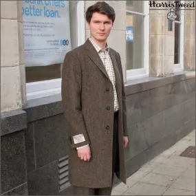 Harris Tweed Brown Herringbone Overcoat