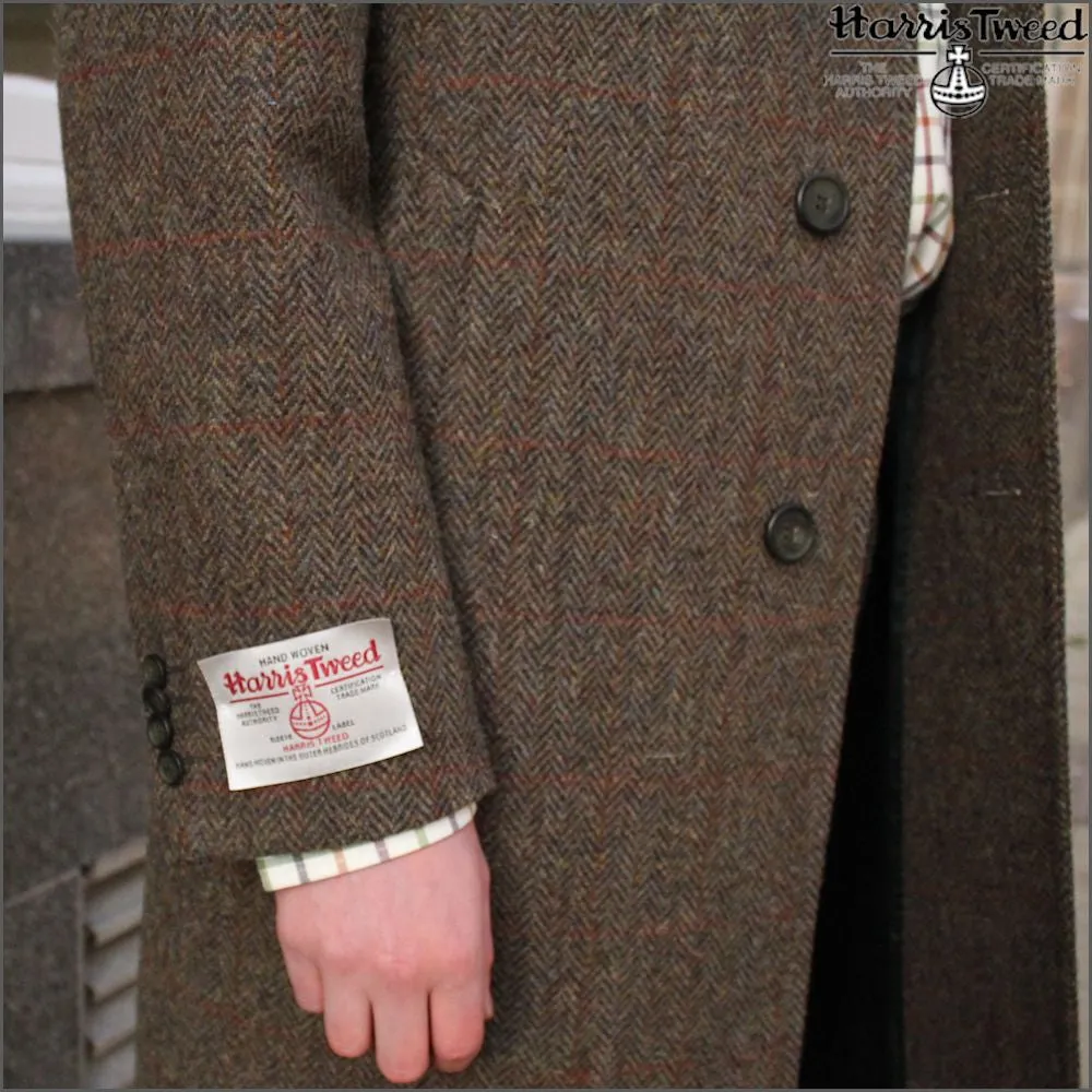 Harris Tweed Brown Herringbone Overcoat