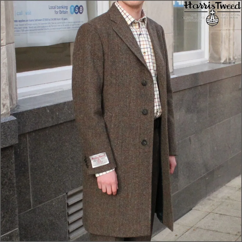 Harris Tweed Brown Herringbone Overcoat