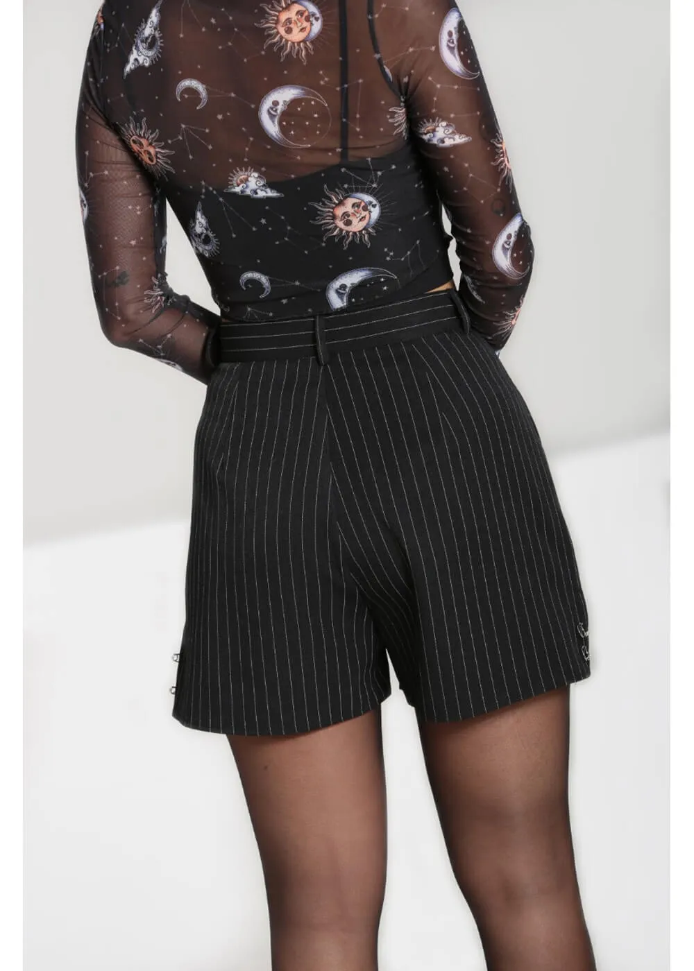 Hell Bunny Wolfie Pinstripe Shorts Black