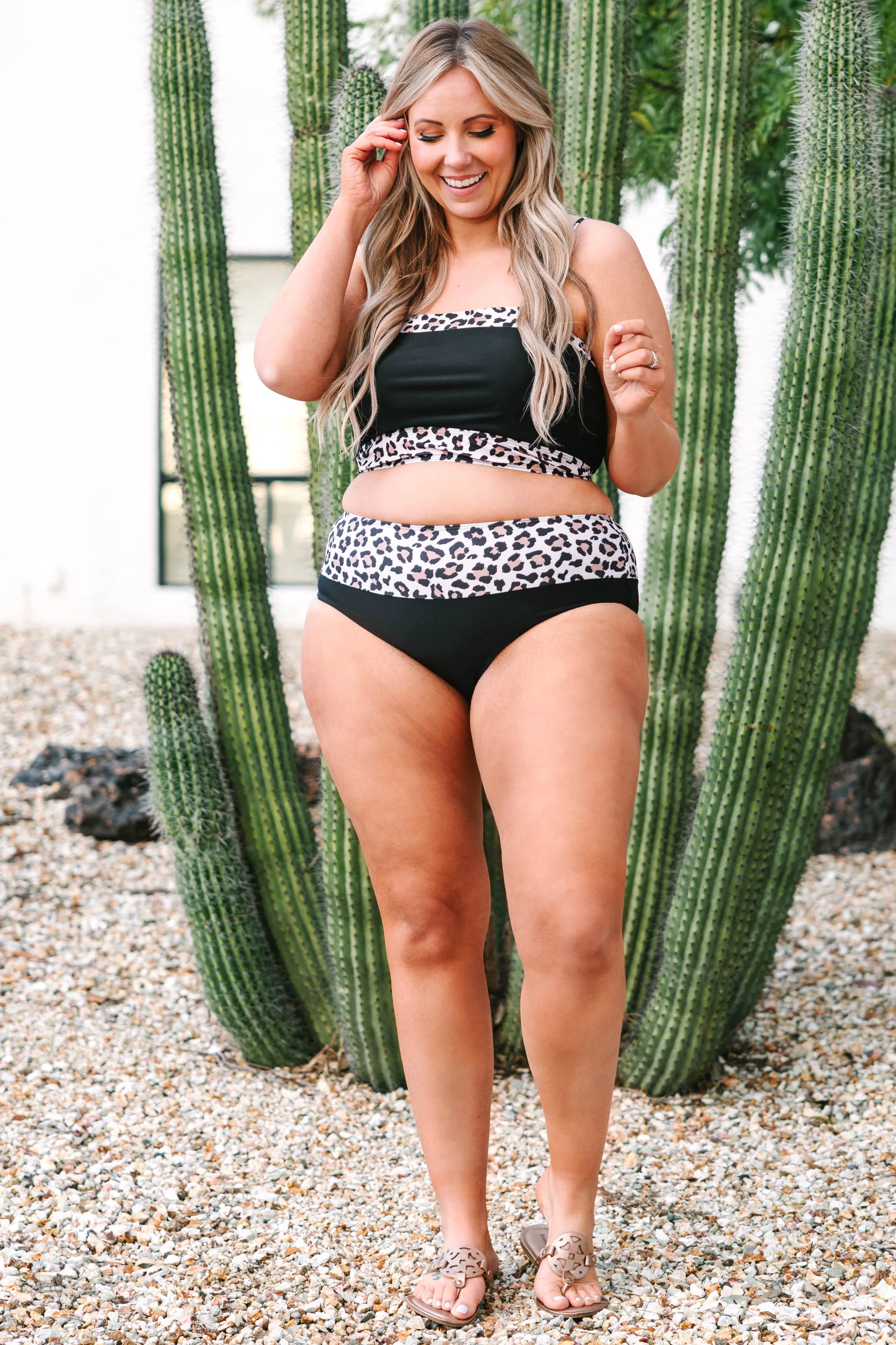 Hidden Islands Swim Top, Black-Leopard