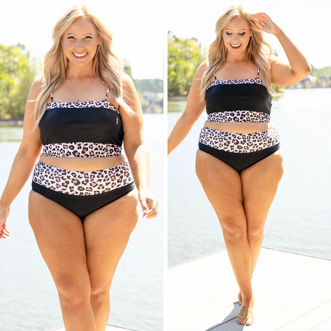 Hidden Islands Swim Top, Black-Leopard