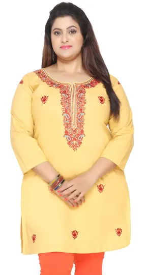 India Tunic Cotton Long Top Kurti Womens Plus Size Clothes (Yellow)