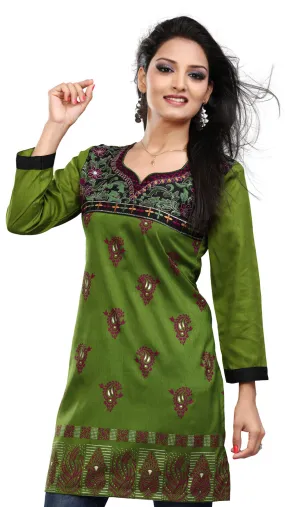 Indian Kurti Top Tunic Printed Womens Blouse India Clothes (Green)