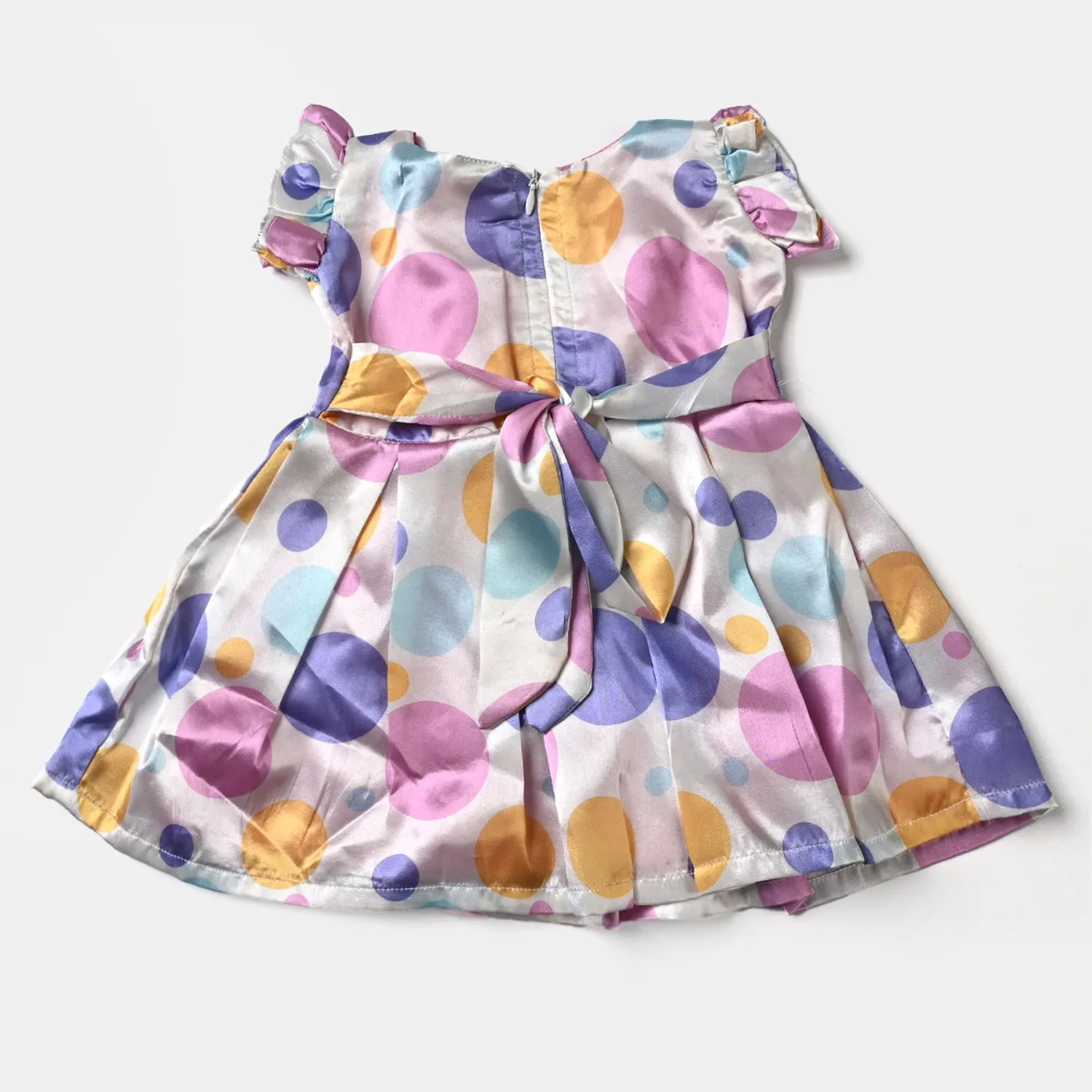 Infant Girls Poly Satin Fancy Frock Polka Dots-Multi