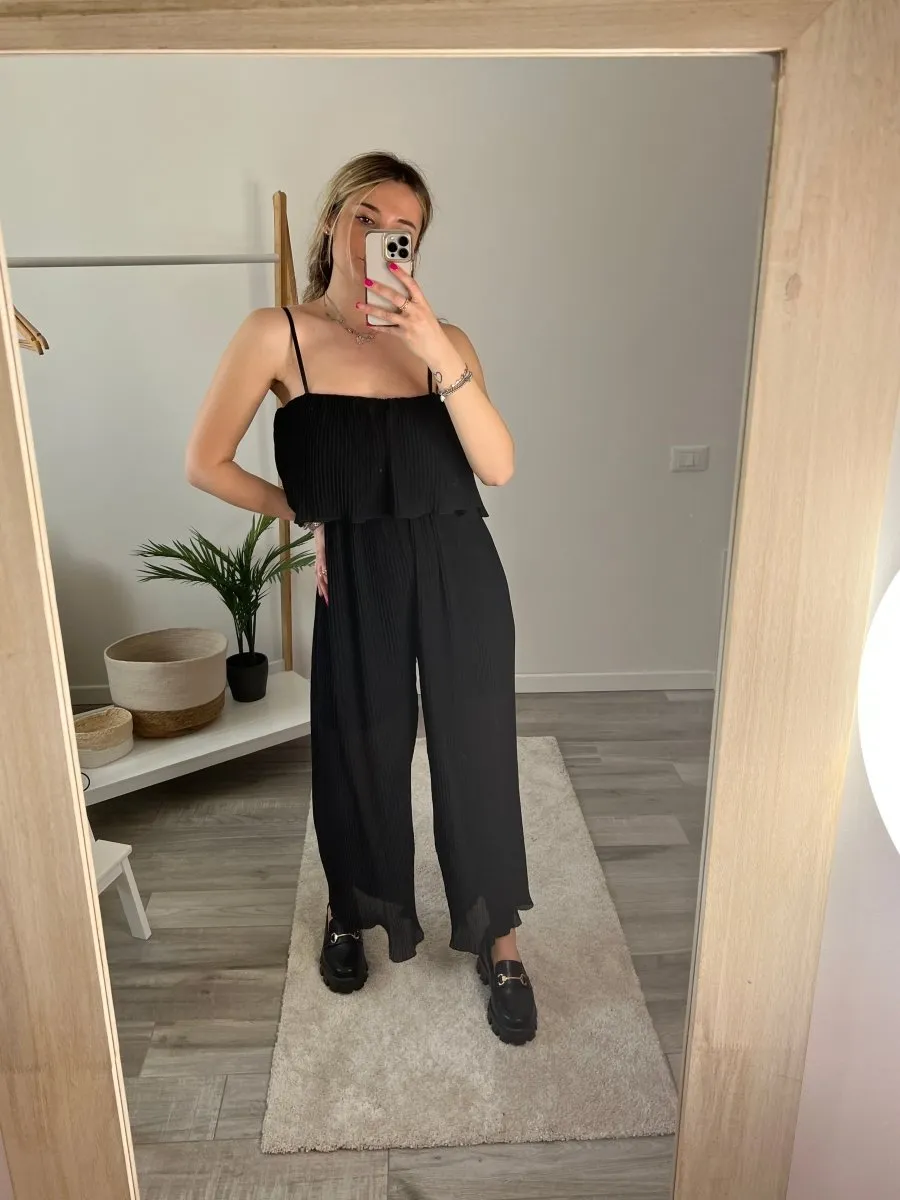 Jumpsuit Portofino nera effetto plissettato