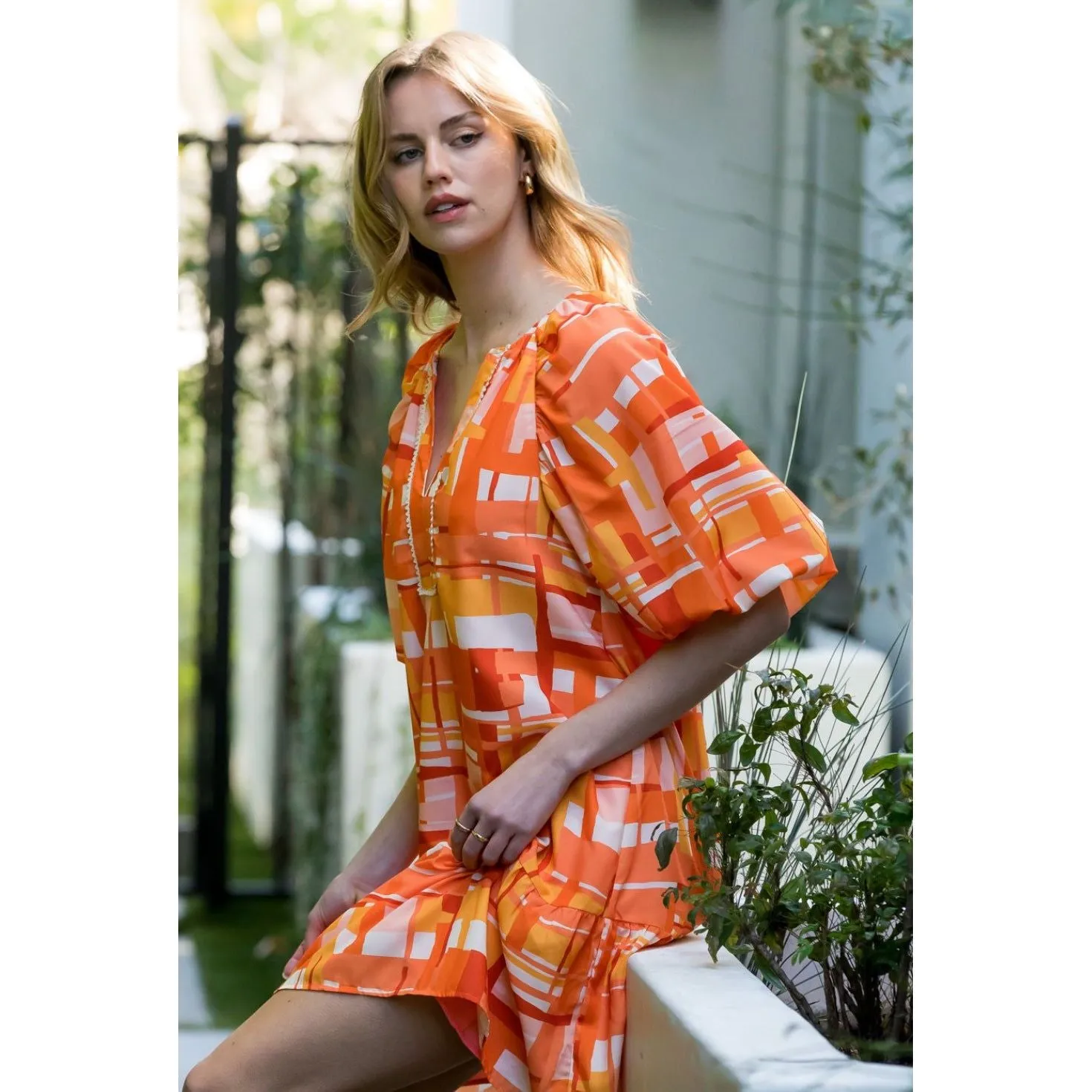 Karla Orange Print Abstract THML Dress