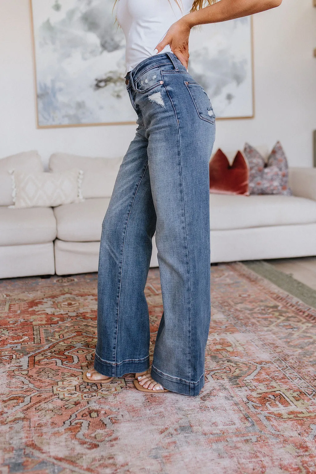 Katrina High Waist Distressed Denim Trousers by Judy Blue